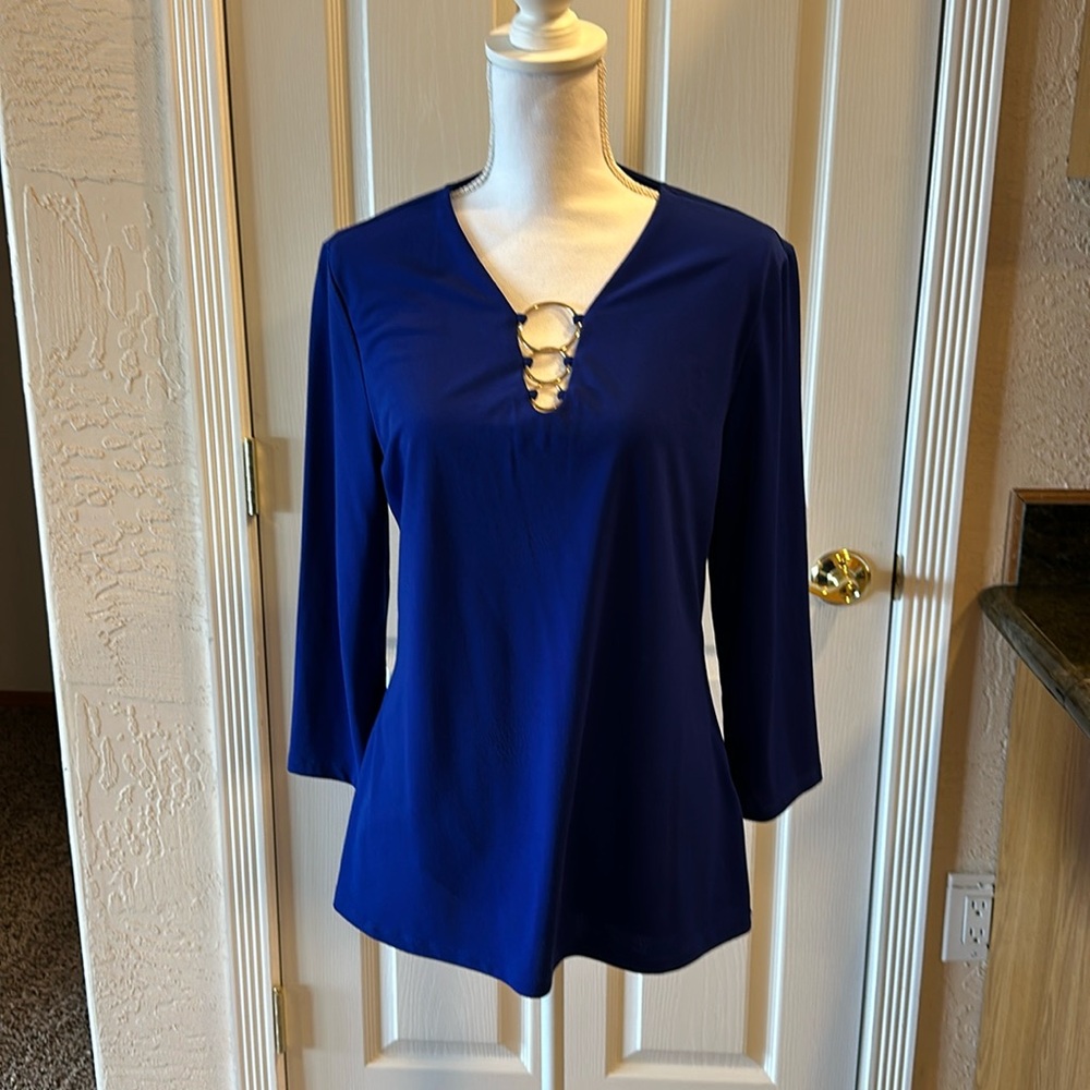 Royal blue and gold blouse